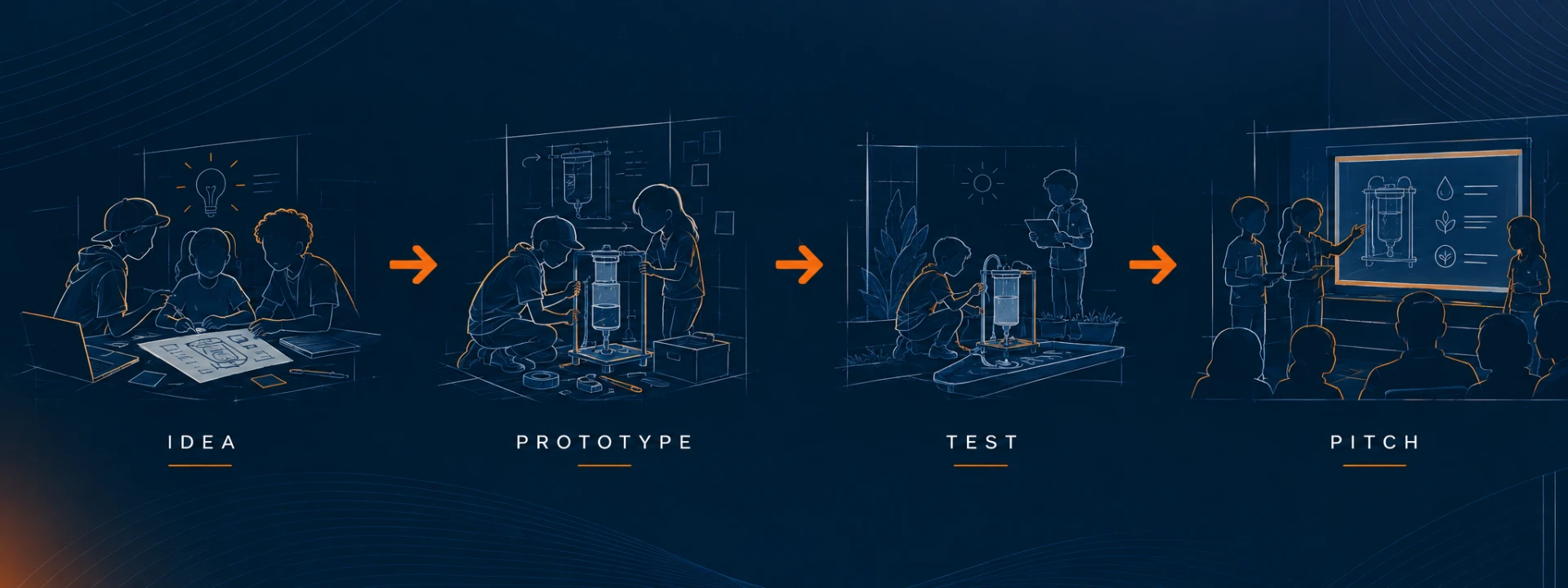 Idea to Prototype to Test to Pitch workflow